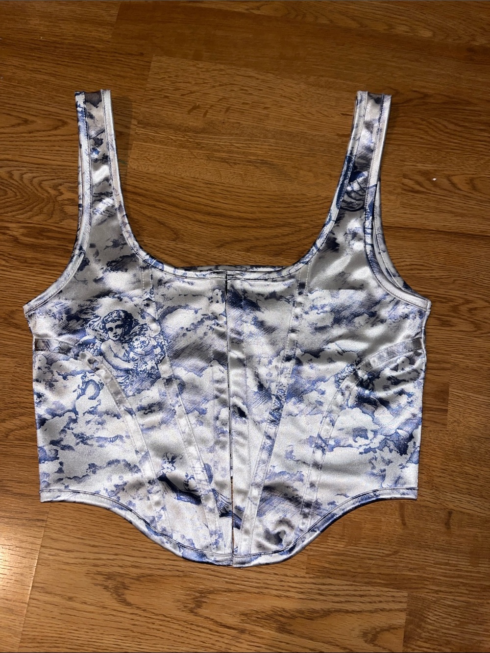 Motel Rocks Blue Marble-Print Corset Crop Top